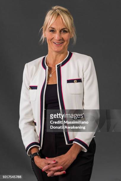 British journalist and news presenter Louise Minchin attends a photocall during the annual Edinburgh International Book Festival at Charlotte Square...