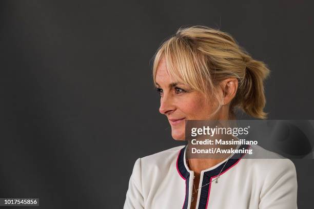 British journalist and news presenter Louise Minchin attends a photocall during the annual Edinburgh International Book Festival at Charlotte Square...