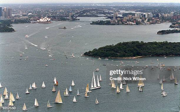 The start of the Sydney to Hobart yacht race out of Sydney Harbour in Sydney, Australia. Mandatory Credit: Nick Wilson/ALLSPORT