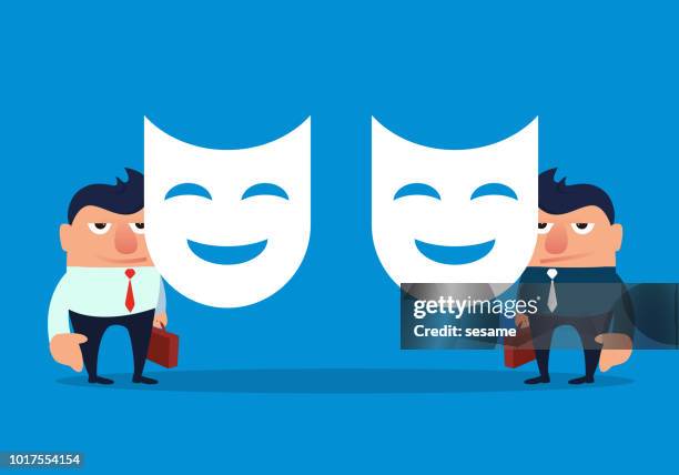 two businessmen hide behind the mask - cowhide stock illustrations