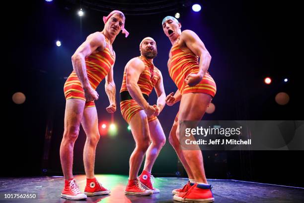 Jamie Bretman, Simon Wright and Jack Coleman from Splash Test Dummies perform the swimming cap clowning routine to mark the 250th anniversary of the...