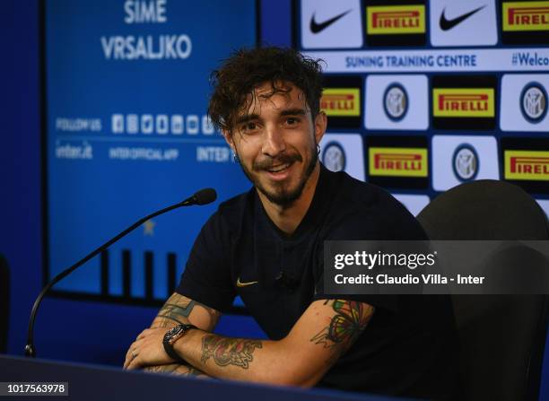 Ime Vrsaljko of FC Internazionale speaks with a media during a press conference at the club's training ground Suning Training Center in memory of...