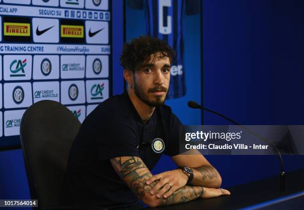 Ime Vrsaljko of FC Internazionale speaks with a media during a press conference at the club's training ground Suning Training Center in memory of...