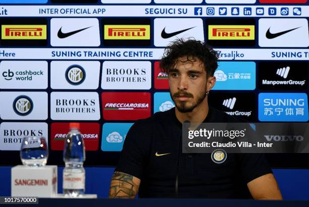 Ime Vrsaljko of FC Internazionale speaks with a media during a press conference at the club's training ground Suning Training Center in memory of...