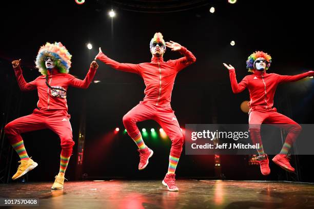 Ira Smith, Marcel Bonds, Malaino Ross from UniverSoul Circus perform, to mark the 250th anniversary of the circus at the Underbelly's Circus Hub on...