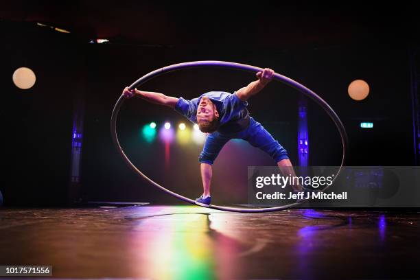 Barely Methodical Troupe perform, to mark the 250th anniversary of the circus at the Underbelly's Circus Hub on August 16, 2018 in Edinburgh,...