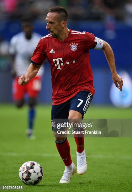 Franck Ribry of Muenchen in action during the friendly match between Hamburger SV and Bayern Muenchen at Volksparkstadion on August 15, 2018 in...