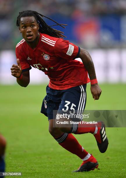 Renato Sanches of Muenchen in action during the friendly match between Hamburger SV and Bayern Muenchen at Volksparkstadion on August 15, 2018 in...