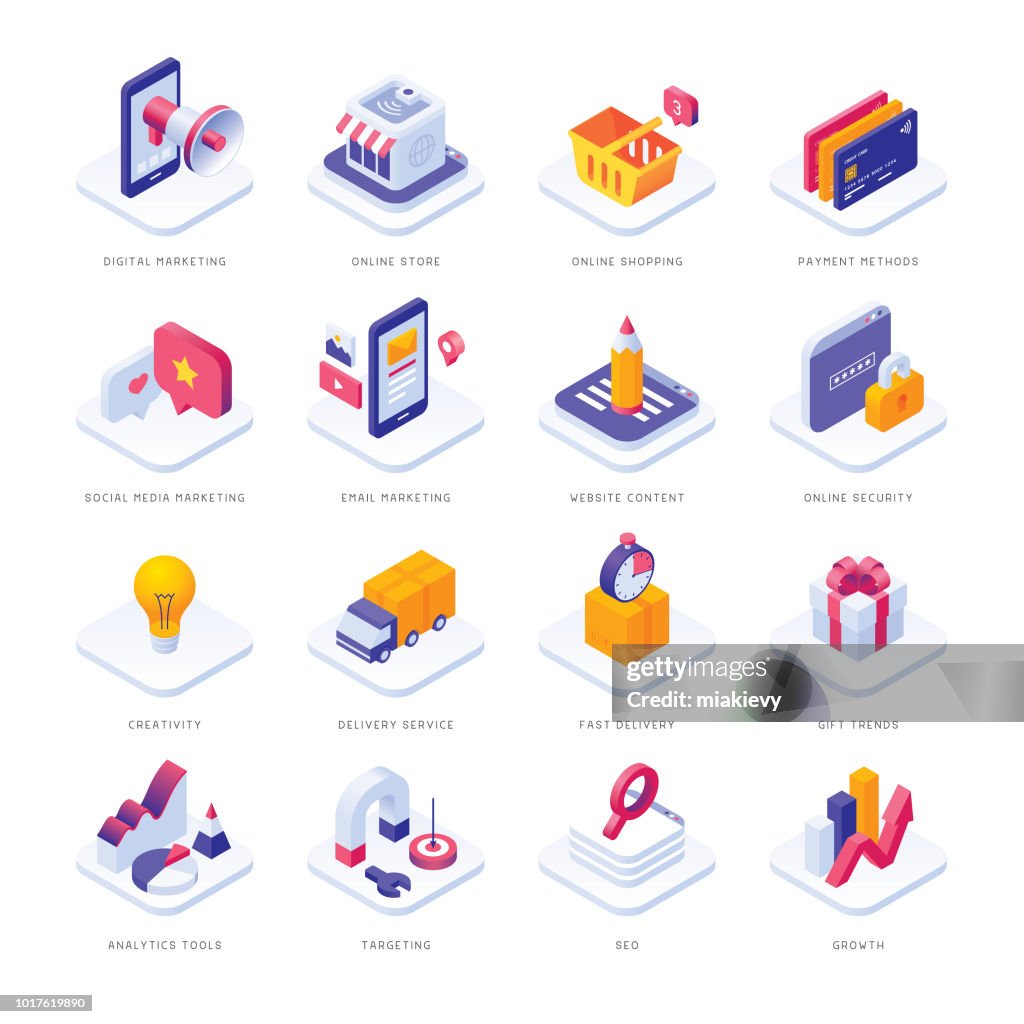 ECommerce isométriques icônes