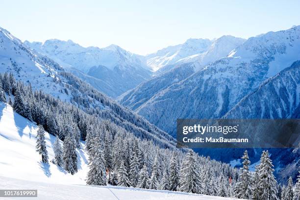 silvretta montafon valley in winter - montafon valley stock pictures, royalty-free photos & images