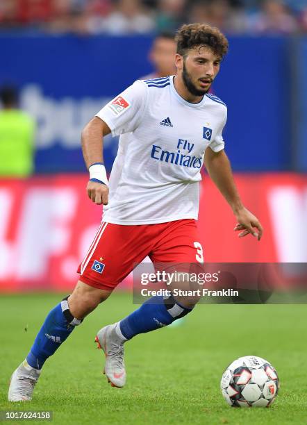 Arianit Ferati of Hamburg in action during the friendly match between Hamburger SV and Bayern Muenchen at Volksparkstadion on August 15, 2018 in...