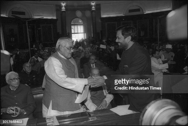 Leader Atal Bihari Vajpayee with Ram Vilas Paswan during 50th Year of Independence Day Parliament House Function. Former prime minister Atal Bihari...