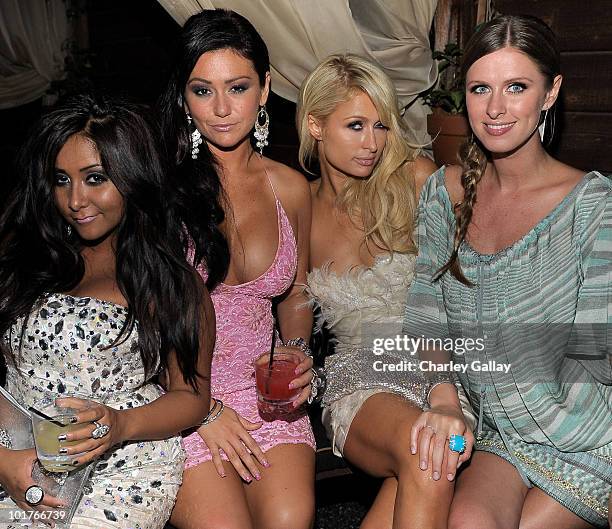 Television personalites Nicole 'Snooki' Polizzi, Jenni 'J Wow' Farley, Paris Hilton and Nicky Hilton attend the Katy Perry "California Gurls" post...