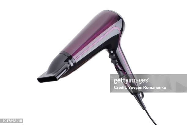 violet hairdryer isolated on a white background - hairdresser tools stock pictures, royalty-free photos & images