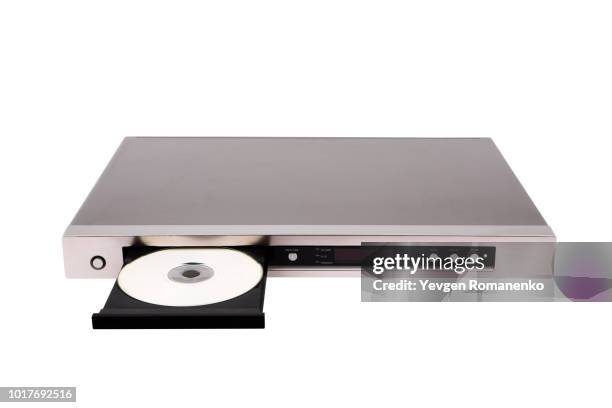 dvd player with open disk tray isolated on the white - dvd equipamento elétrico - fotografias e filmes do acervo