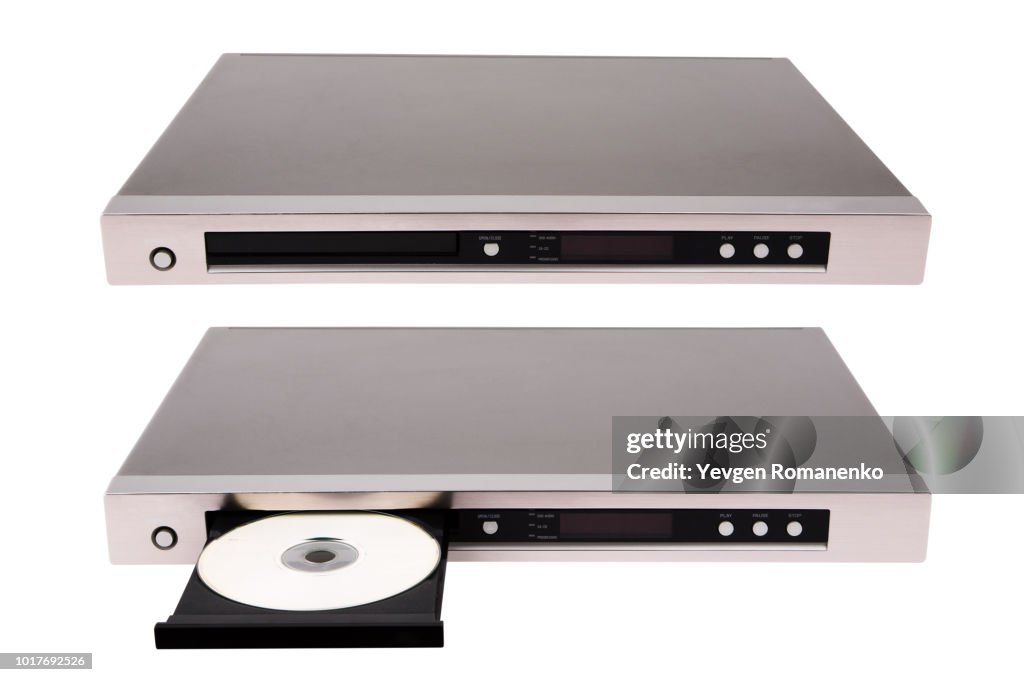 DVD player with open disk tray isolated on the white