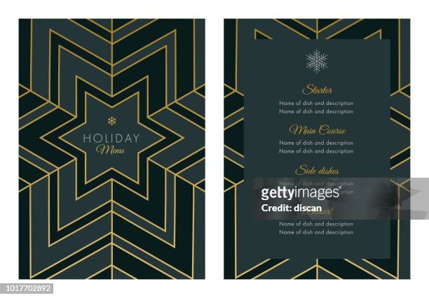 holidays menu template with geometric snowflake - luxury stock illustrations