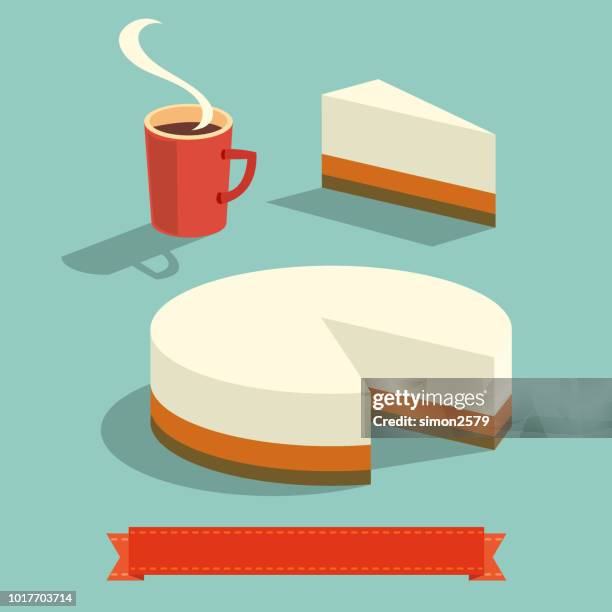 tasse kaffee und käsekuchen - cake slices stock-grafiken, -clipart, -cartoons und -symbole