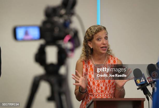 Rep. Debbie Wasserman Schultz speaks during a press conference, held at the Sunrise Police Department, asking the federal government to ban 3D...