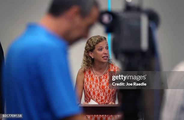 Rep. Debbie Wasserman Schultz speaks during a press conference, held at the Sunrise Police Department, asking the federal government to ban 3D...