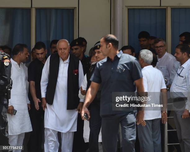 Former J&K Chief Minister Farooq Abdullah leaves after visiting former Prime Minister Atal Bihari Vajpayee who was admitted at AIIMS hospital on...