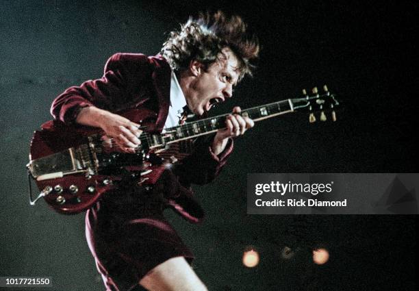 Angus Young of AC/DC performs at The ONMI Coliseum on August 17, 2000 in Atlanta, Georgia.