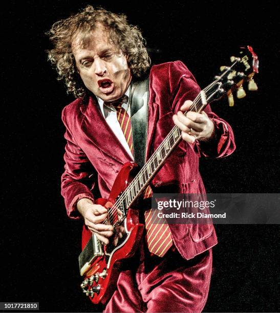 Angus Young of AC/DC performs at The ONMI Coliseum on August 17, 2000 in Atlanta, Georgia.