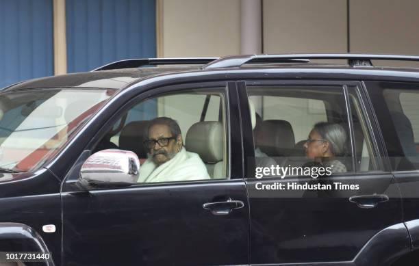 Atal Bihari Vajpayee's close aide Shiv Kumar Sharma leaves the hospital after visiting former Prime Minister who was admitted at AIIMS hospital on...