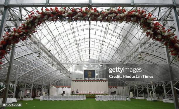 View of the glass house of the Karnataka Raj Bhawan, the residence of the state Governor on August 16, 2018 in Bengaluru, India. The Raj Bhavan,...