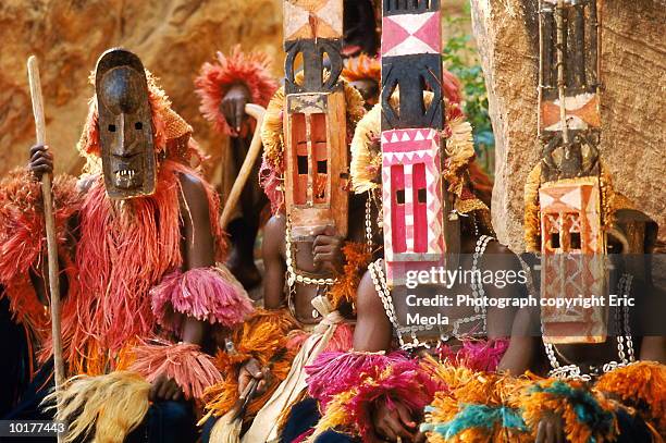 mali, dogon tribesmen wearing ceremonial masks - mali stock pictures, royalty-free photos & images