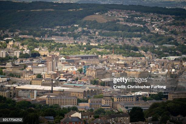 General view of the townscape of Huddersfield as 31 people are charged in the Huddersfield sex abuse investigation on August 16, 2018 in...