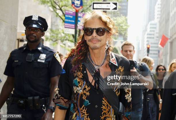 Steven Tyler of Aerosmith departs for the Tonight Show appearance on August 16, 2018 in New York City.