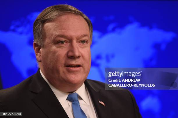 Secretary of State Mike Pompeo announces the creation of the "Iran Action Group" during a press briefing at the State department in Washington, DC,...
