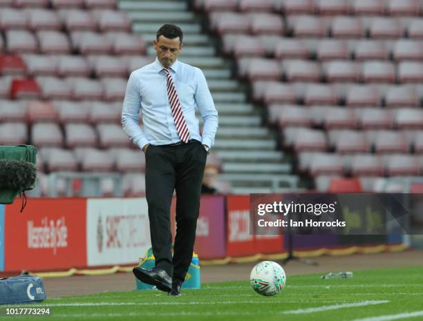 Sunderland manager Jack Ross during the Carabao Cup First Round match between Sunderland and Sheffield Wednesday at Stadium of Light on August 16,...