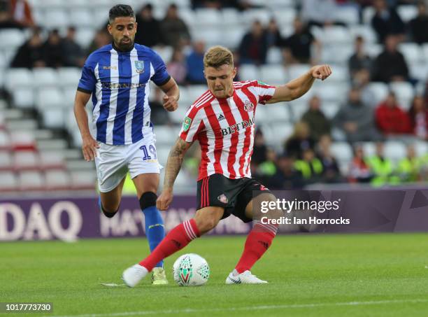 Max Power of Sunderland during the Carabao Cup First Round match between Sunderland and Sheffield Wednesday at Stadium of Light on August 16, 2018 in...