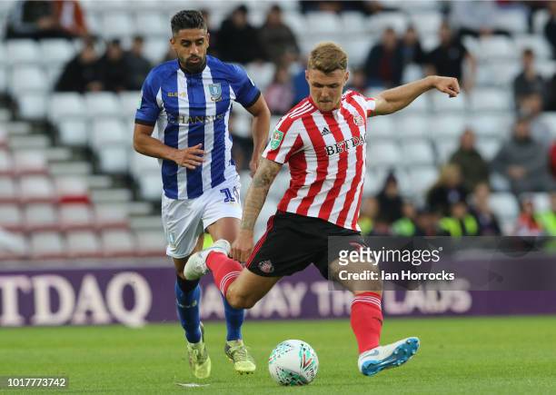 Max Power of Sunderland during the Carabao Cup First Round match between Sunderland and Sheffield Wednesday at Stadium of Light on August 16, 2018 in...