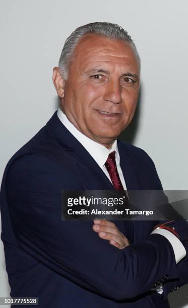 Hristo Stoichkov is seen on set during the Univision Deportes UEFA Campaign Behind The Scenes on August 16, 2018 in Miami, Florida.