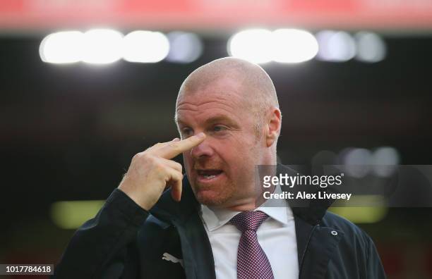 Burnley manager Sean Dyche before the UEFA Europa League third round qualifier second leg between Burnley and Istanbul Basaksehir at Turf Moor on...