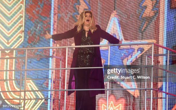 Kirstie Alley enters the Celebrity Big Brother house at Elstree Studios on August 16, 2018 in Borehamwood, England.