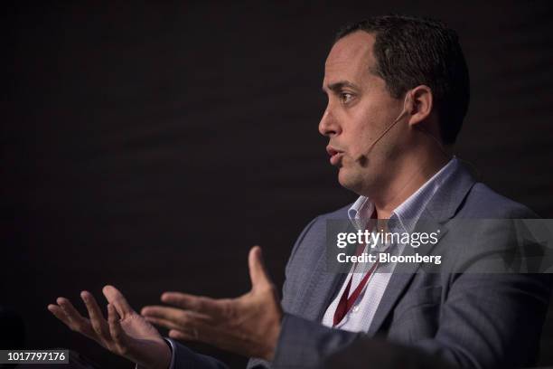 Jose Roca, chief executive officer Grupo Wiese de Peru, speaks during the Peru CFO Summit in Lima, Peru, on Thursday, Aug. 16, 2018. The summit...