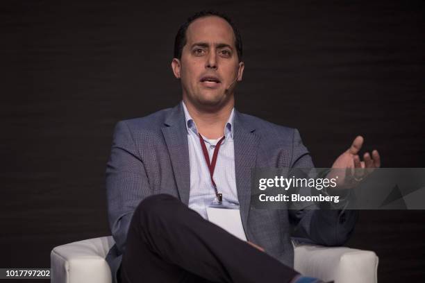 Jose Roca, chief executive officer Grupo Wiese de Peru, speaks during the Peru CFO Summit in Lima, Peru, on Thursday, Aug. 16, 2018. The summit...