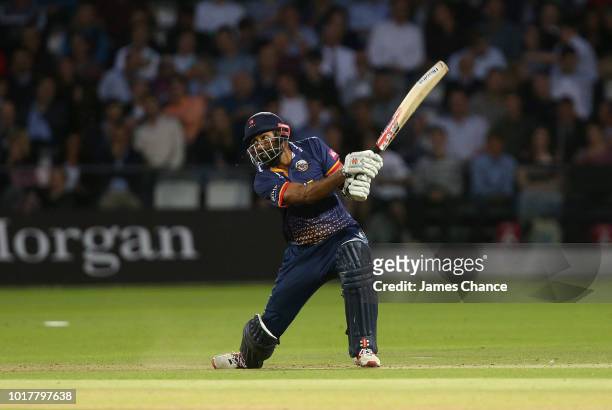 Varun Choprai of Essex Eagles bats during the Vitality Blast match between Middlesex and Essex Eagles at Lords on August 16, 2018 in London, England.