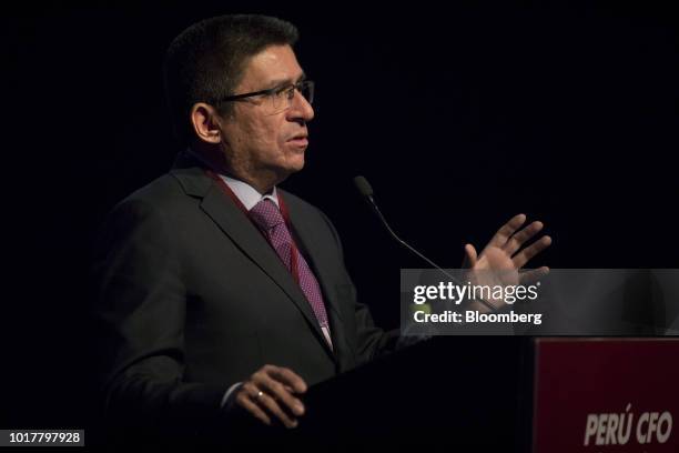 Hugo Perea, Peru's deputy finance minister, speaks during the Peru CFO Summit in Lima, Peru, on Thursday, Aug. 16, 2018. The summit brings together...