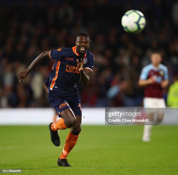 Emmanuel Abebayor of Istanbul Basaksehir runs for the ball during the UEFA Europa League third round qualifier second leg between Burnley and...