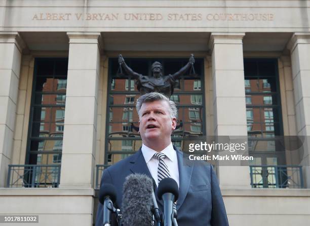 Kevin Downing, attorney for former Trump campaign manager Paul Manafort, speaks to the media after leaving walking out of the Albert V. Bryan United...