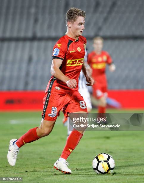 Magnus Kofod Andersen of Nordsjaelland in action during the UEFA Europa League Third Round Qualifier Second Leg match between Partizan and...