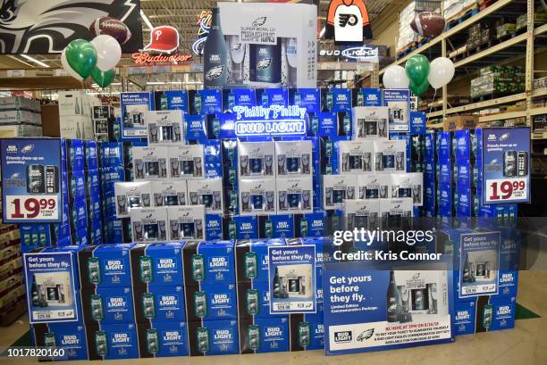 Fans eagerly wait outside of Bell Beverage to receive Bud Lights Philly Philly Commemorative Super Bowl LII Pack which went on-sale on Thursday,...