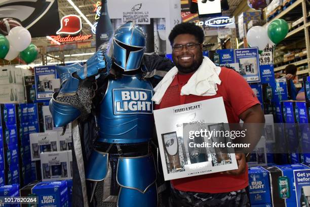 Bud Light's Bud Knighmeets with fans as they receive the Bud Lights Philly Philly Commemorative Super Bowl LII Pack at Bell Beverage which went...