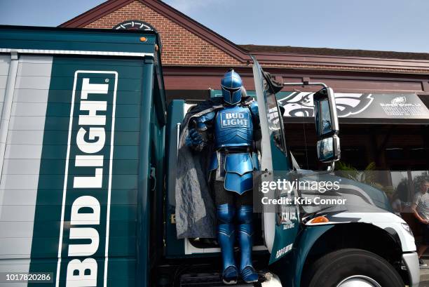 Bud Light's Bud Knigh meets with fans as they eagerly wait at Chickies and Petes to receive Bud Lights Philly Philly Commemorative Super Bowl LII...