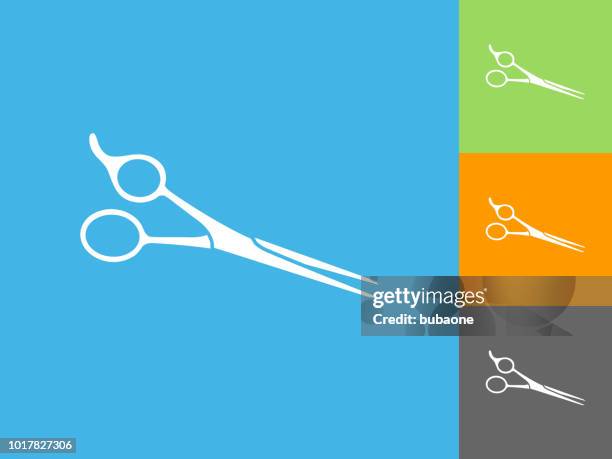 professional hair scissors flat icon on blue background - barber scissors vector stock illustrations